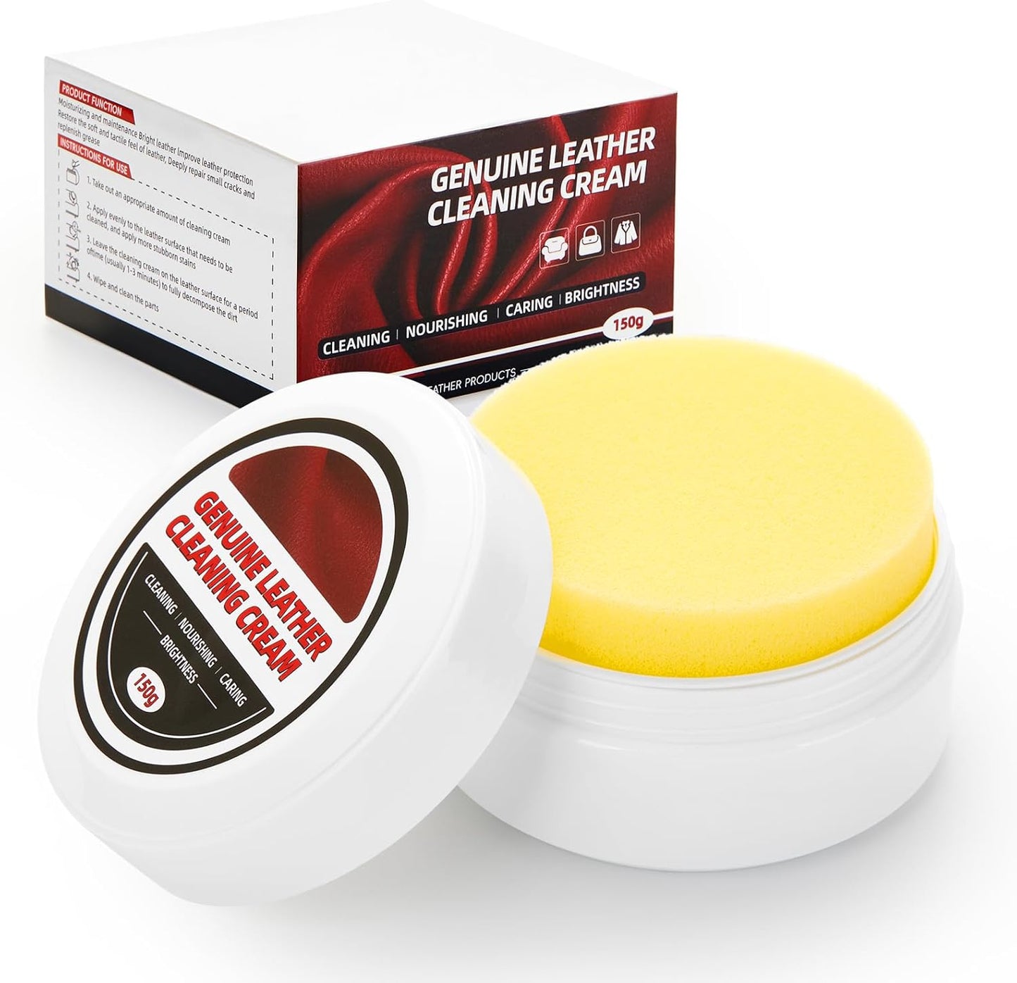 Leather Cleaner Cream & Repair Cream， Leather Cleaner and Conditioner for Car Seats and Interiors -Use on Repair Conditioning Salve for Furniture,Couches,Car Interiors,Shoes,Purse Bags (150g)