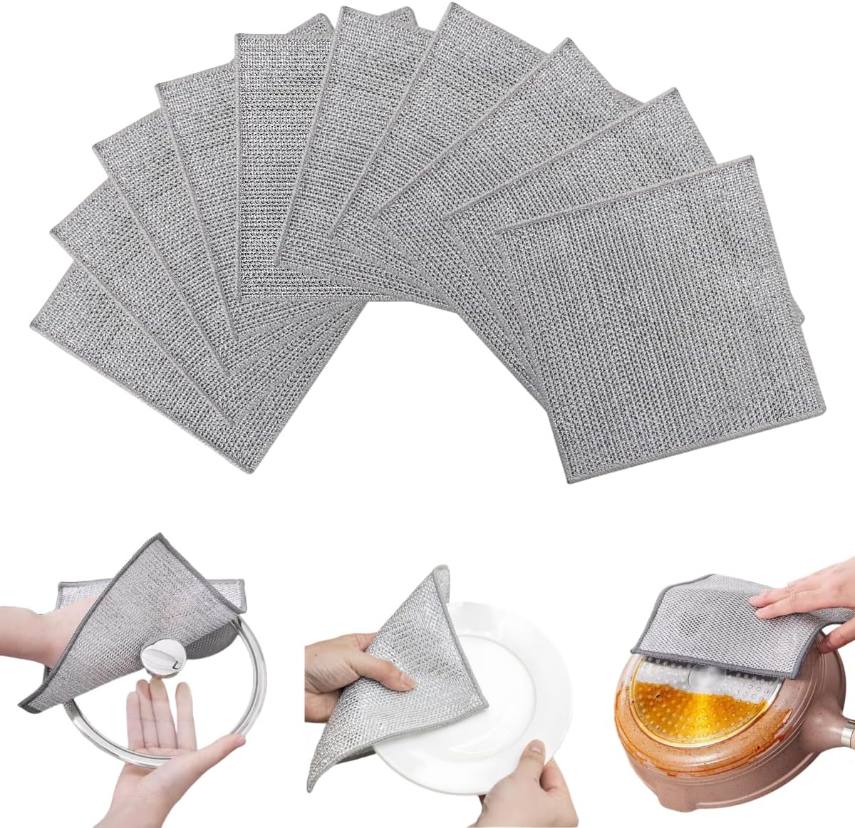 Stainless Steel Scrubber and Cleaning Rags - Non Scratch Wire Dishcloth for Washing Dishes, Steel Wool Scrubber and Dish Towels for Kitchen (6PCS)