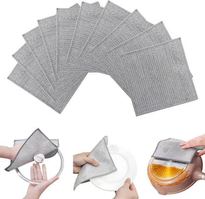 Stainless Steel Scrubber and Cleaning Rags - Non Scratch Wire Dishcloth for Washing Dishes, Steel Wool Scrubber and Dish Towels for Kitchen (6PCS)