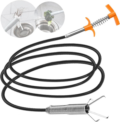 New Upgrade 63 inch Drain Snake Hair Drain Clog Remover Tool - Sink Drain Cleaner for Toilet Sewer Shower Kitchen Bathroom Tub Clogged Drains Opener Cleaning Tool, Flexible Grabber Claw Pick Up Tool
