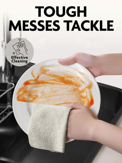 Fantasticlean Kitchen Towels - 40 Sheets - Reusable Washable Dishcloth Rolls, Super Absorbent, Premium Microfiber Cleaning Cloths, 10'' by 10'' (Beige, MossGreen)