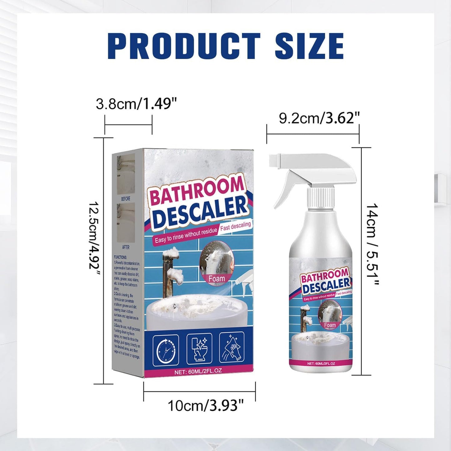 2PCS Stubborn Stains Cleaner, Bathroom Descaler Cleaner, Bathroom Foam Cleaner Spray, All-Purpose Descaler Foam Spray, Stubborn Stains Cleaner,Limescale Cleaner