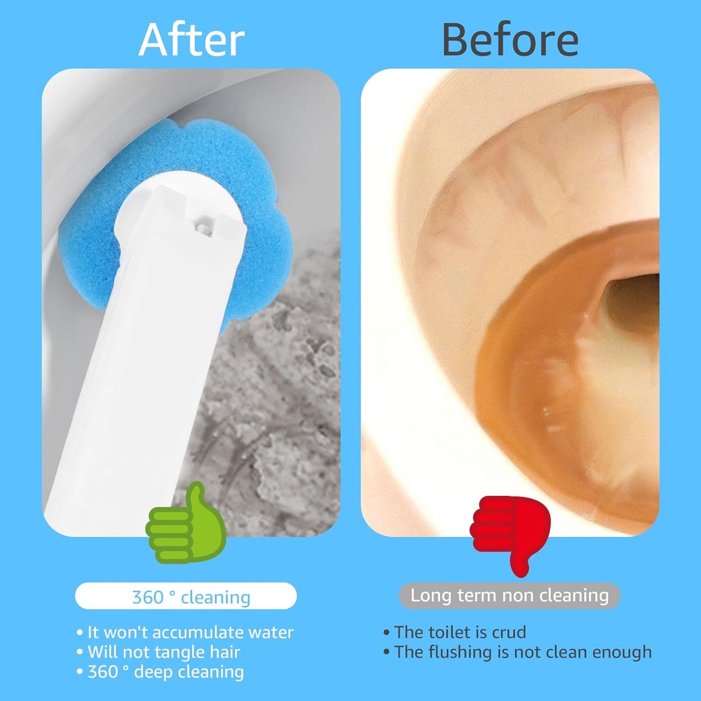 36 Toilet Brush Refills Replacement Heads for Wall Mounted Toilet Cleaning Kit Extended Handle 360 Deep Cleaning Bathroom