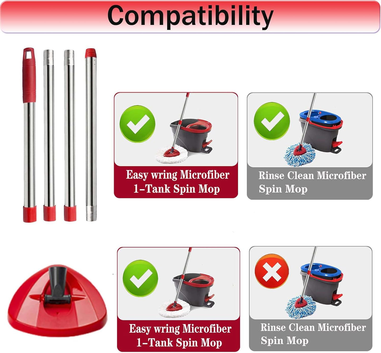 Spin Mop Replacement Head Mop Replace Head Compatible with O Cedar EasyWring Spin Mop - 4 O-Ceda Mop Refills、30-58in Mop Handle and 1 Mop Base and 1 Mop Base Scrub Brush Combo Set