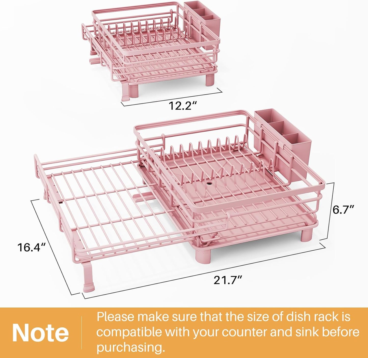 SNTD Dish Drying Rack - Extendable Dish Rack, Large Sink Drying Dish Drainer for Kitchen Counter, Stainless Steel Dish Strainer with Utensil Holder (Black)