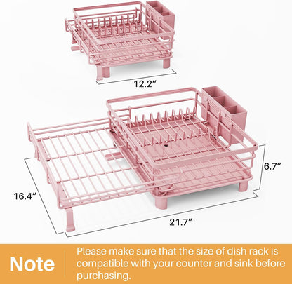 SNTD Dish Drying Rack - Extendable Dish Rack, Large Sink Drying Dish Drainer for Kitchen Counter, Stainless Steel Dish Strainer with Utensil Holder (Black)