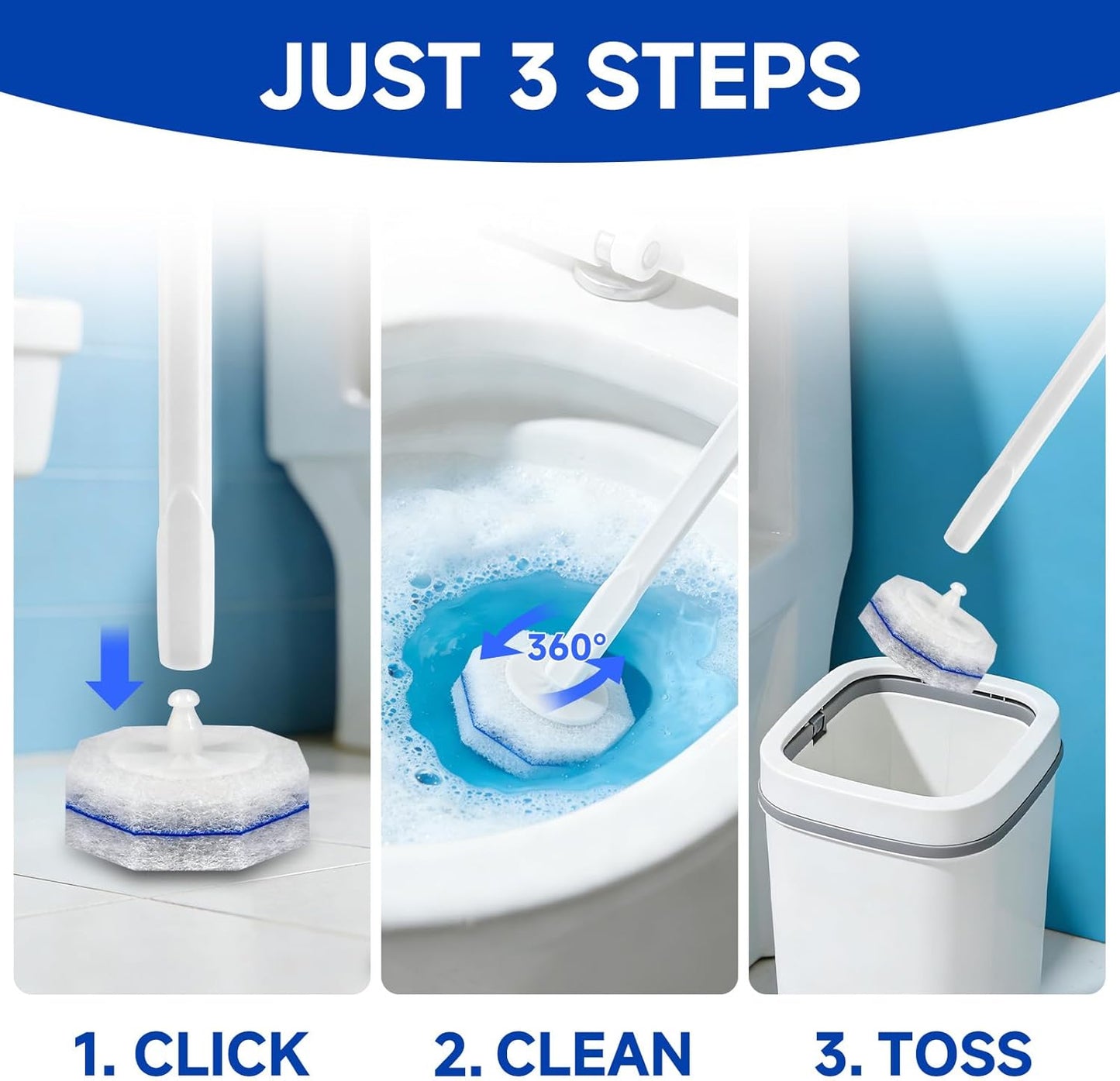 50 Count Disposable Toilet Brush,Toilet Cleaner Refills,Replacement Heads for Toilet Cleaning System,Compatible with Most Toilet Brushes（not Included Brush Rod）