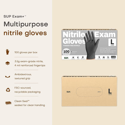 SUP Powder-Free Nitrile Exam Gloves, 100 Count, Food Safe Latex-Free Medical Non-Sterile Cooking Disposable Glove, Black