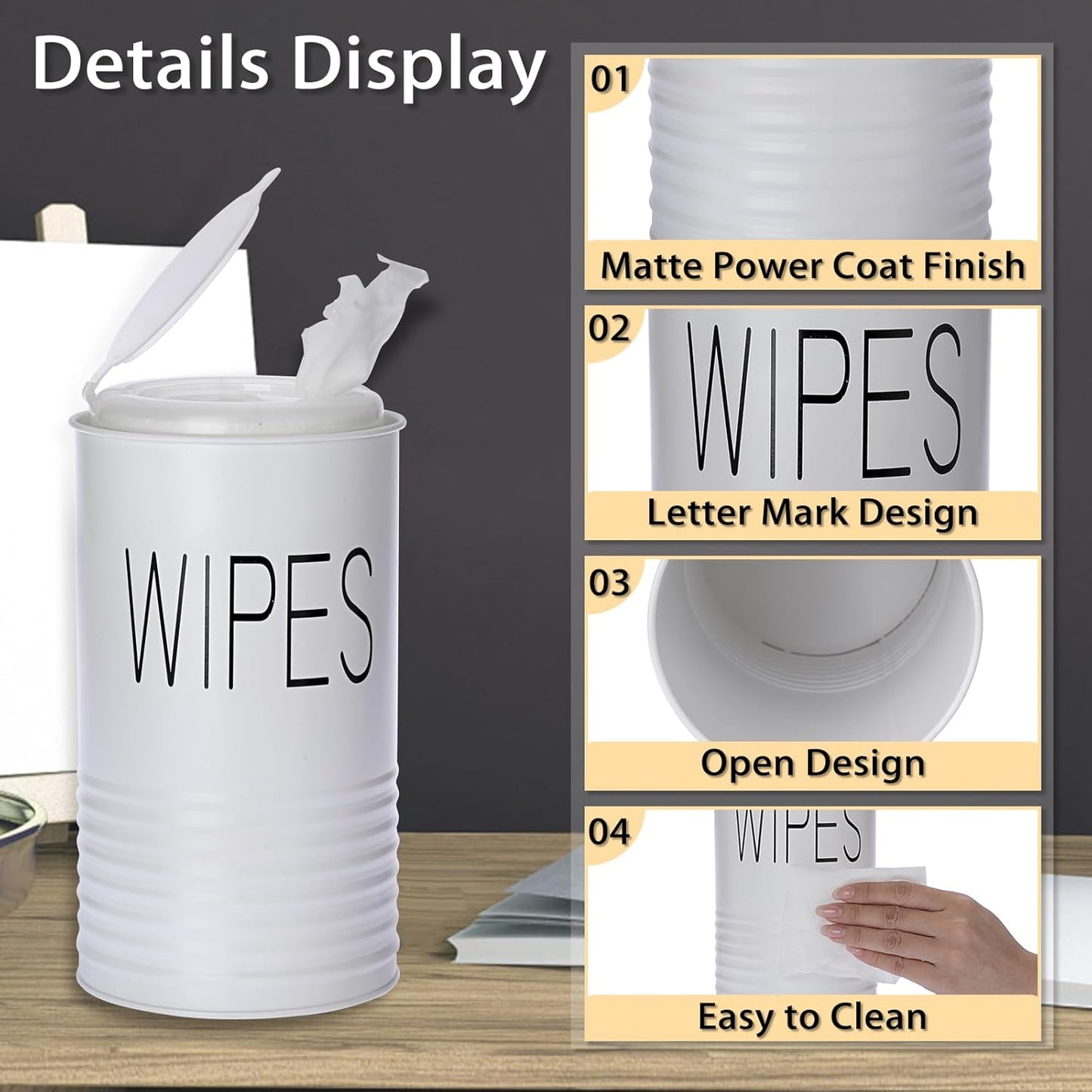 Kokone Wipes Dispenser Farmhouse Wipes Container with Matte Finish Compatible for Clorox Lysol Sturdy Galvanized Iron Wipes Holder for Kitchen,Bathroom,Office,School Table Countertop,Black