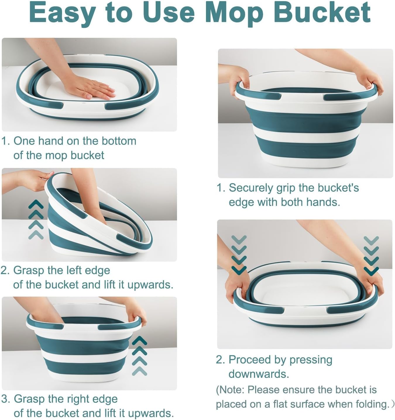 Collapsible Mop Bucket with Handle for Cleaning, 16L(4.2 Gallon) Silicone Square Mopping Bucket for Windows Cleaning or Car Washing, Cleaning Supplies Organizer Plastic Bucket for Storage