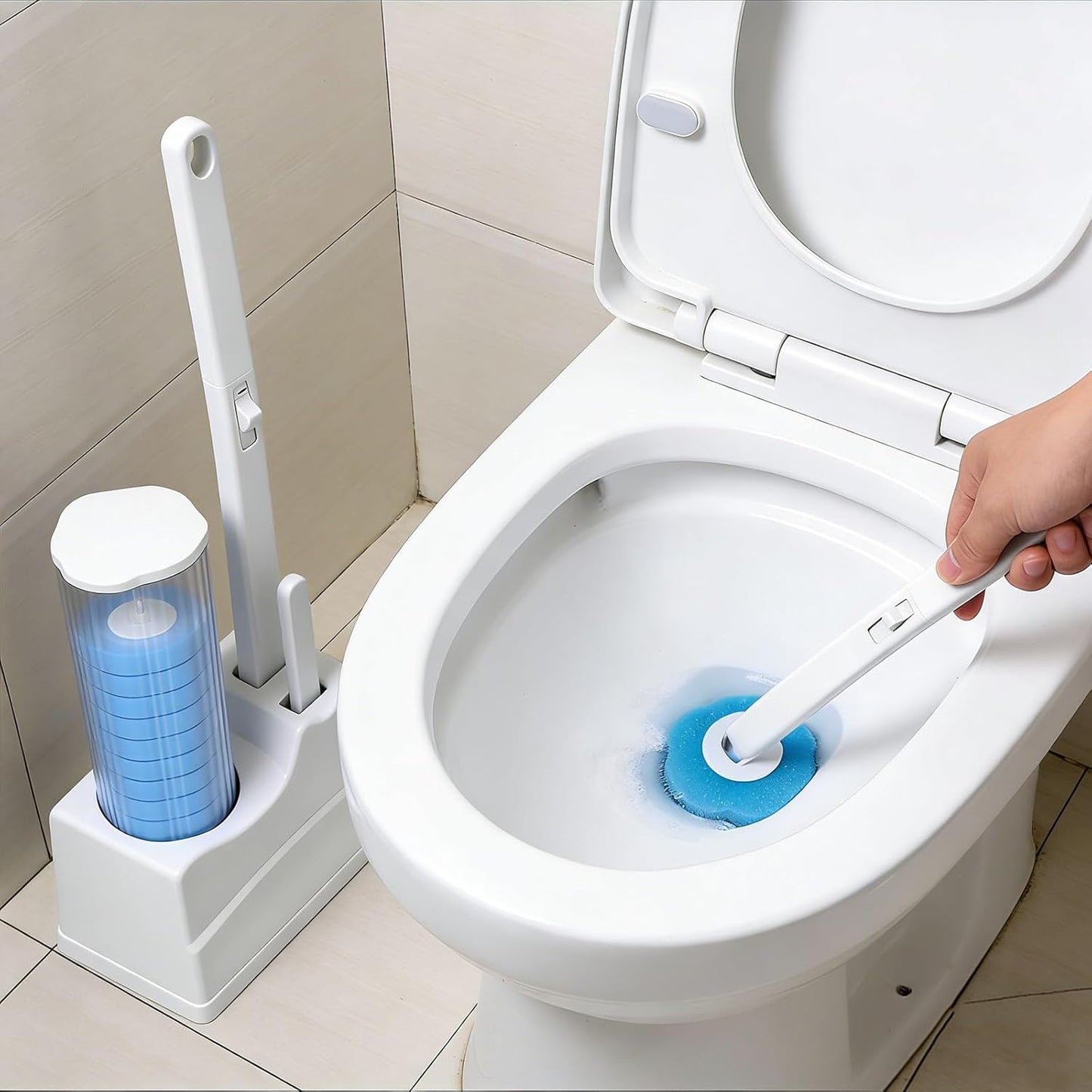 2 Pack Disposable Toilet Bowl Cleaner Wand and Holder Set, Toilet Brush Disposable with 48 Cleaner Refills Extended Handle for Toilet Bowl Cleaners Disposable, Bathroom Cleaning, Bathtub