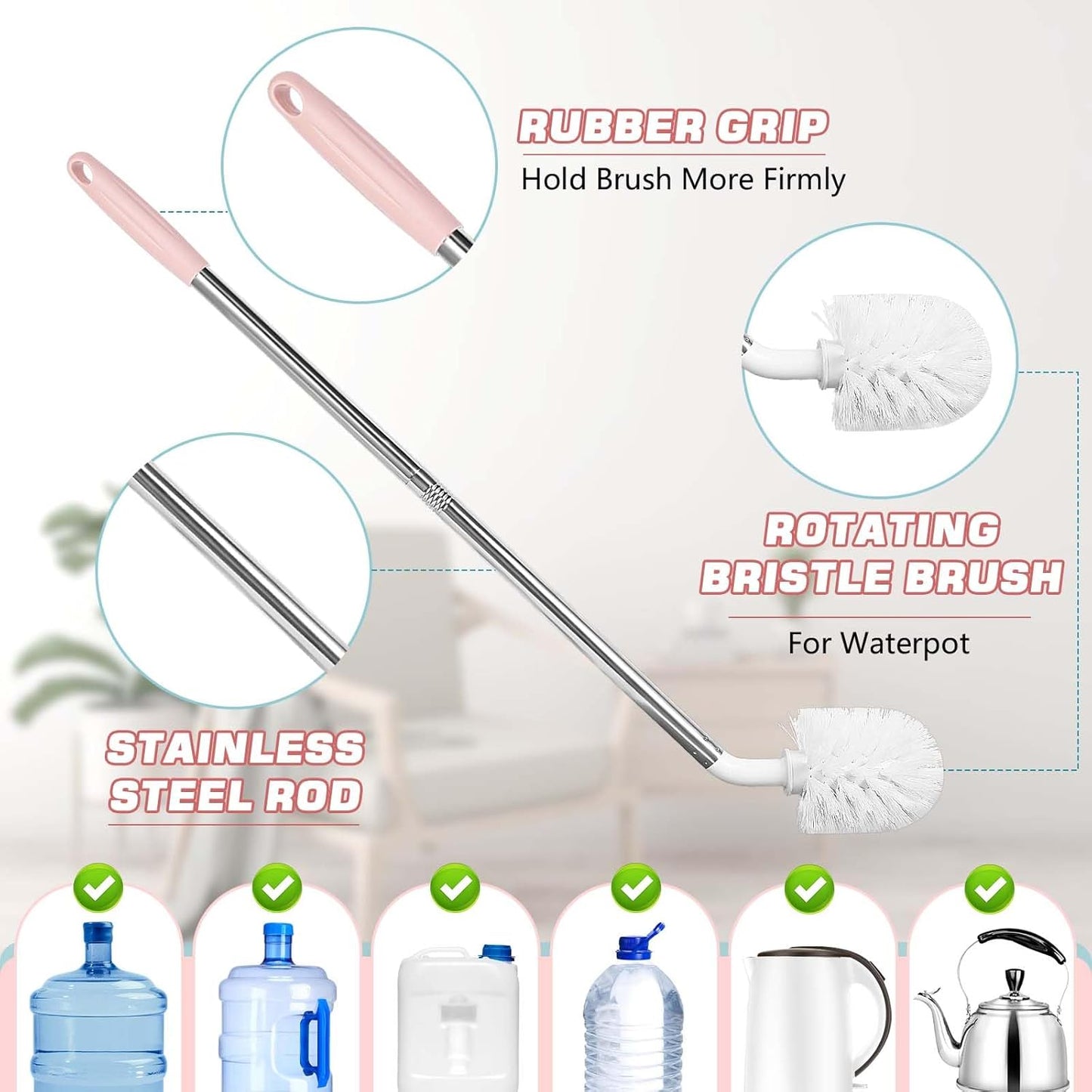 5 Gallon Water jug Cleaning Brush，2 Pack Bucket Brush, Kettle Brush, Cleaning Extra Long Bottles, 5 Gallon Jug Cleaner, Water Bottle Brush，Carboy Brush.