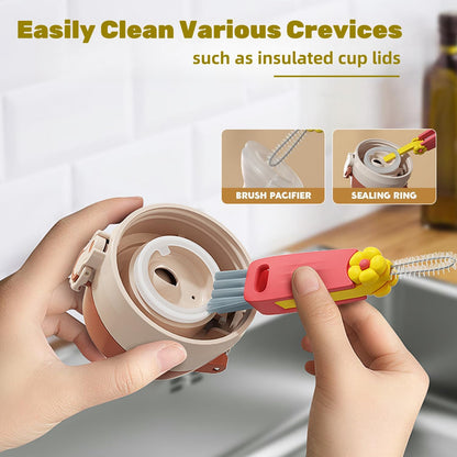 4-in-1 Bottle Cleaning Brush Set, Multifunction Silicone Cup Lid Gap Cleaner, Home Kitchen Crevice Cleaning Tools, 3 Pcs, Multicolor