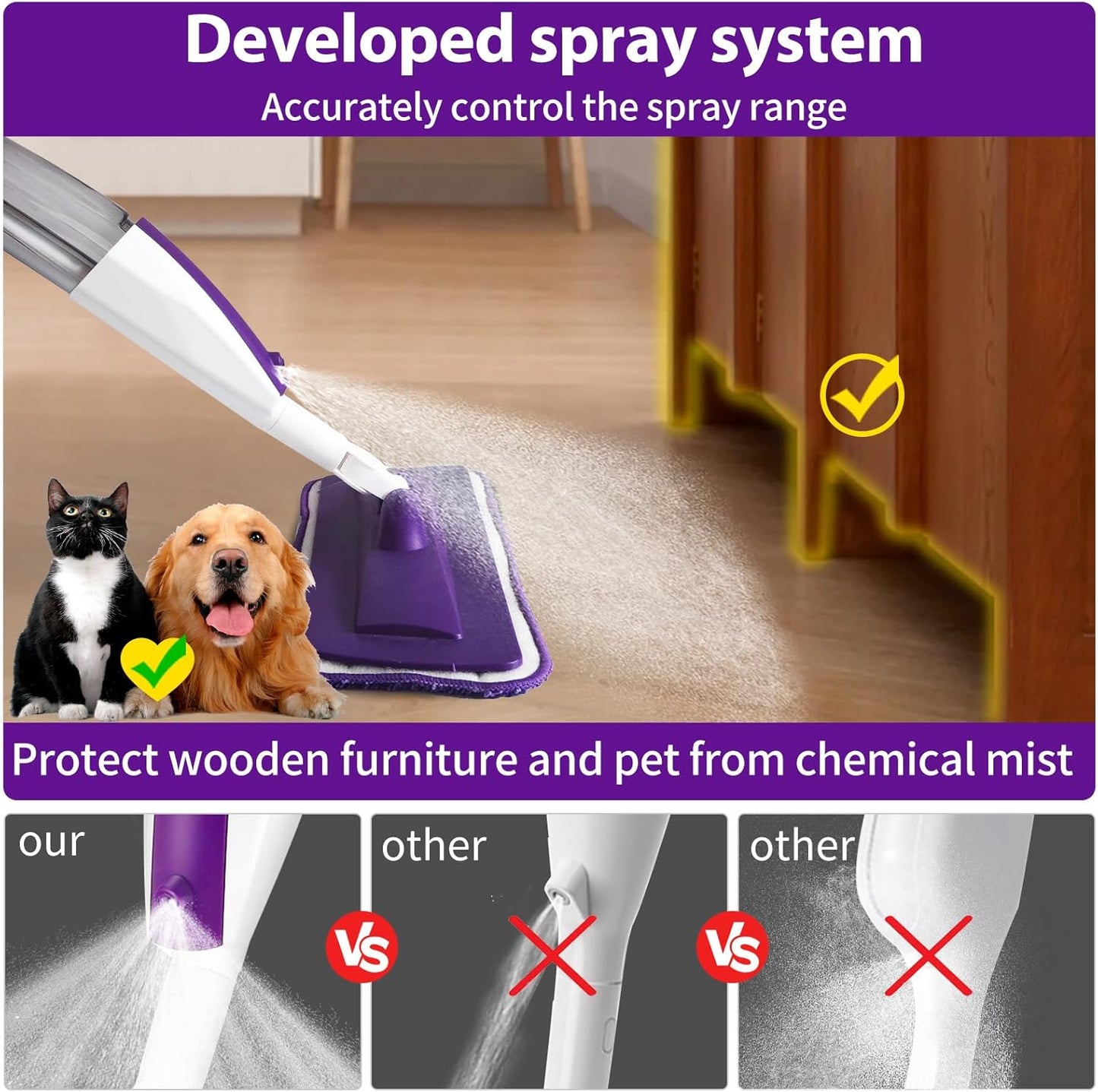 Mops for Floor Cleaning Wet Spray Mop with 14 oz Refillable Bottle and 2 Washable Microfiber Pads Home or Commercial Use Dry Wet Flat Mop for Hardwood Laminate Wood Ceramic