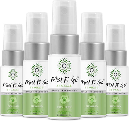 Mist N’ Go by Omaze Travel Bathroom Spray for Toilet Spray Odor Eliminator - Travel Toilet Spray for Bathroom Air Freshener Spray for Bathroom Deodorizer - Clean Mix, Travel Size (1oz x2)