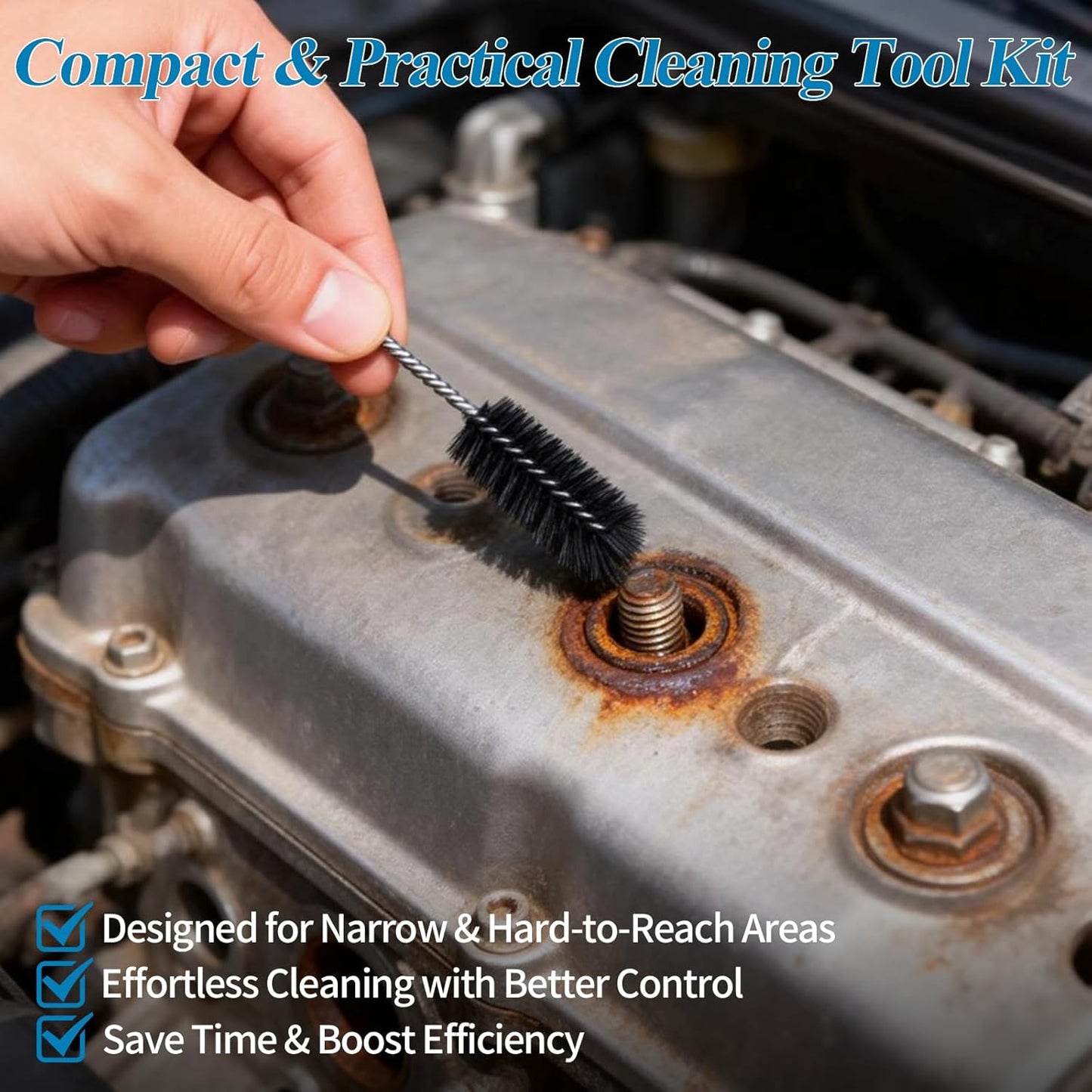 Carburetor Cleaning Kit – 13 Clean Line Set, 9 Cleaning Needles, 6 Nylon Brushes, Throttle Wrench & Pointed Pick, Stainless Steel Carbon Dirt Jet Remover Cleaner for Motorcycle, Chainsaw, Spray Guns