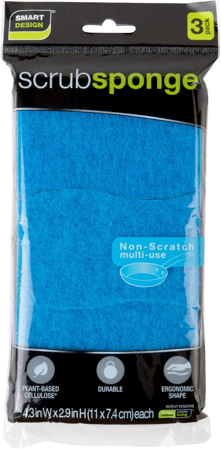 Smart Design Non-Scratch Cellulose Smart Scrub Sponge - Set of 9 - Ultra Absorbent - Ergonomic Shape - Cleaning, Dishes, & Hard Stains - Cool Geometric Pattern - Blue, Pink, Purple