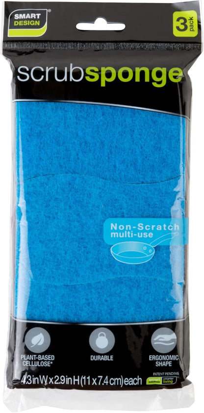 Smart Design Non-Scratch Cellulose Smart Scrub Sponge - Set of 9 - Ultra Absorbent - Ergonomic Shape - Cleaning, Dishes, & Hard Stains - Cool Geometric Pattern - Blue, Pink, Purple