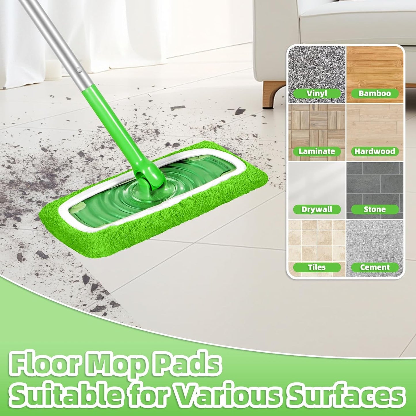 Reusable Mop Pads Compatible with Swiffer Sweeper Mop, Microfiber Dry Sweeping Cloths & Machine Washable Wet Pads Refill for Use on All Sealed Floors - Stone, Hardwood, Laminate & Tile (6 Blue)