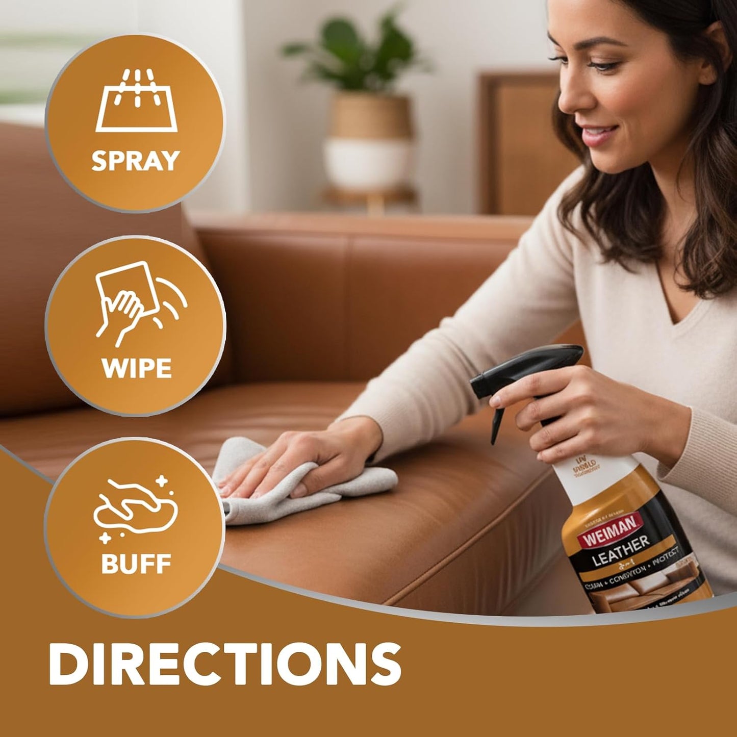 Weiman Leather Cleaner & Conditioner - Cleans, Restores & Protects Leather, UV Protection Prevent Cracking & Fading, For Car Seats, Sofas, Shoes, Bags & All Finished Leather Surfaces, 1 Pack, 12 Fl Oz