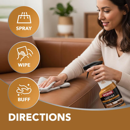 Weiman Leather Cleaner and Conditioner for Furniture - 12 Ounce - 2 Pack - Ultra Violet Protection Help Prevent Cracking or Fading of Leather Couches, Car Seats, Shoes, Purses