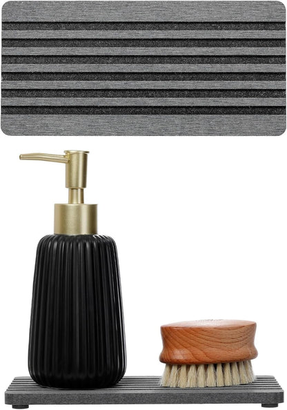 2PCS Water Absorbing Stone Drying Tray Mat for Bathroom Sink & Kitchen Counter Faucet Organizer, Quick Dry Dish Rack Soap Dispenser Sponge Holder, Vanity Sink Caddy Bar Coaster, Ivory White 8“x 4”