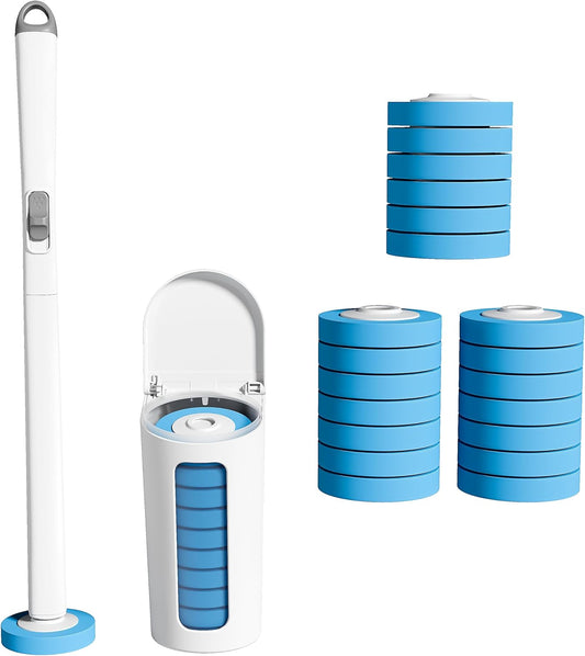CQT Disposable Toilet Bowl Brush with Toilet Wand 20 Refill Heads, Toilet Bowl Cleaner Wands,Toilet Cleaning System Starter Kit(Wand+20 Refills)
