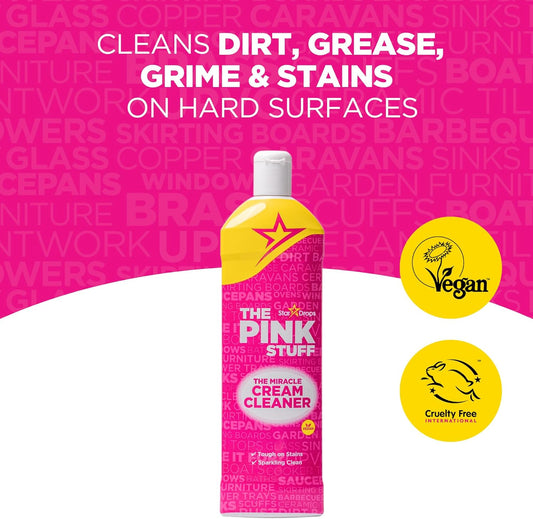 Stardrops The Pink Stuff Miracle Cream Cleaner for Stainless Steel & Multi-Purpose Surfaces – Removes Grease, Grime, Limescale & Soap Scum – Tough on Stains, Gentle on Surfaces – 500ml