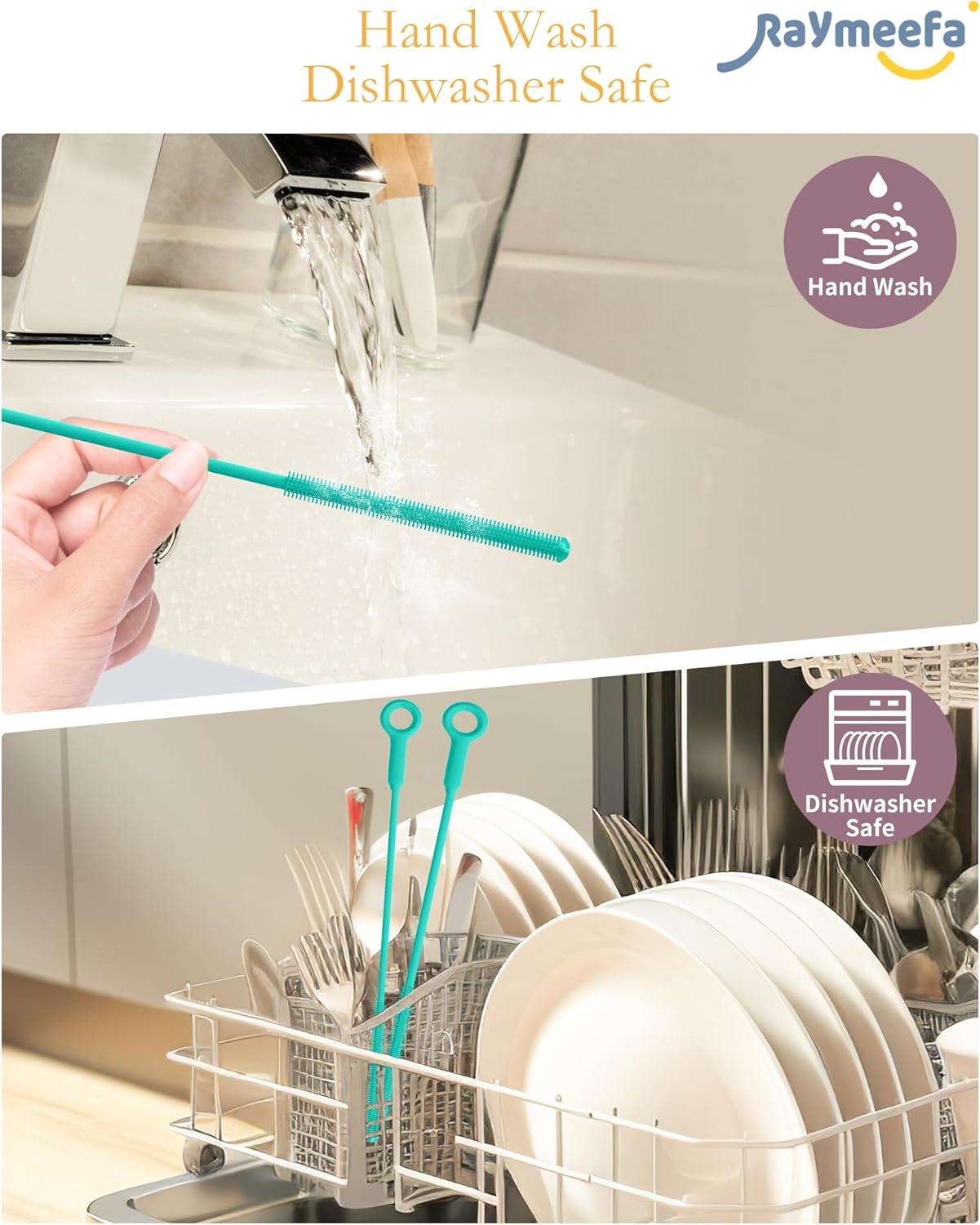 Straw Cleaner Brush Set - Raymeefa Scratch-Free Detail Cleaning for Reusable Straws & Tumblers (Blue)