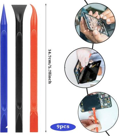 Crevice Cleaning Tool, 9 PCS Carbon Fiber Plastic Scraper Tool Car Detailing Brush Set Non-scratch Multi-purpose Scraper for Clean Small Narrow Spaces and Gaps, Remove Stickers Labels Oil Stains Dirt