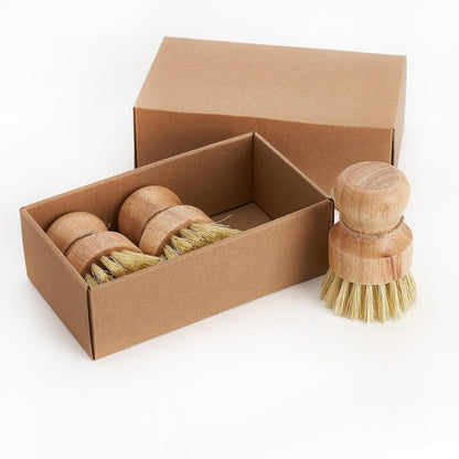 Diahom Bamboo Dish Brush Scrubber 3 Pack for Cleaning Pot Pans Hanging Rope Kitchen Dishwashing
