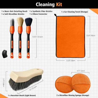 YeewayVeh 3pcs Car Detailing Brush Set, Boars Hair Detailing Brushes, Ultra Soft Detail Brush for Air Vent Leather Seat, Scratch Free Car Detailing Brushes for Interior Exterior, Orange