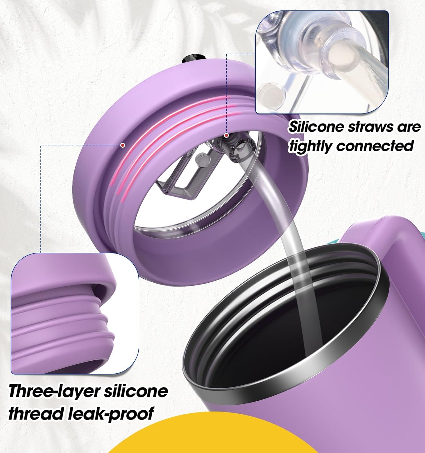 40 Oz Tumbler Flip Straw Lid Compatible with Stanley Quencher Cup, Anti Spill Replacement Cup Covers, Durable Silicone Leak Proof Lids with Cleaning Brush Set for Travel Storage