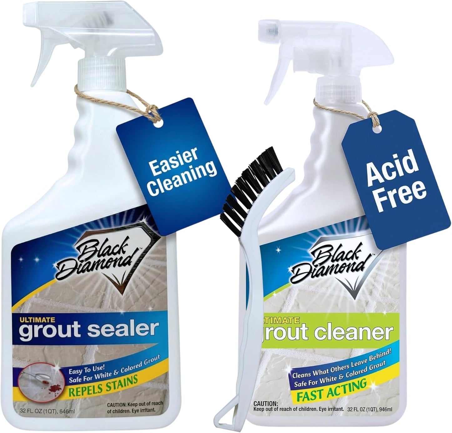 Black Diamond Ultimate Grout Cleaner: Best Cleaner for Tile,Ceramic,Porcelain, Marble Acid-Free Safe Deep Cleaner & Stain Remover for Even The Dirtiest Grout. (1-Quart/1-Brush)