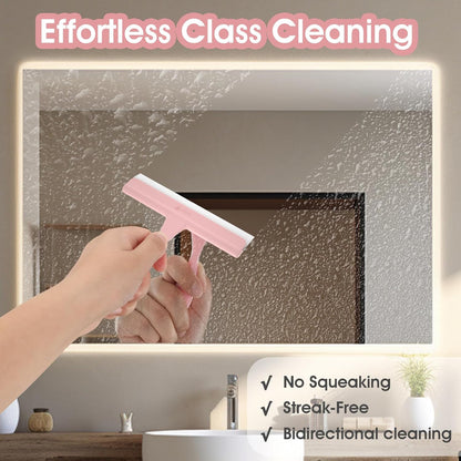 Shower Squeegee for Glass Doors, Bathroom Squeegee for Shower, Mini Window Squeegee, Home Bathroom Silicone Cleaner Tool, Suitable for Bathroom, Kitchen, Tile, Mirror, Car Glass, 8in Rose Pink