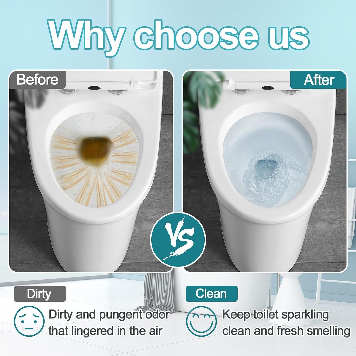 Msvvko Toilet Bowl Cleaner Tablets Blue Toilet Tank Cleaners, Septic-Safe Hard Water Stain Remove, Bathroom Automatic Toilet Cleaning & Deodorizer, Fresh Scent - 30 Tabs