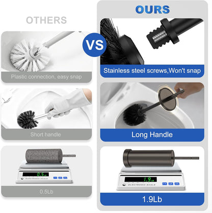 Toilet Brush and Holder Set: 304 Stainless Steel Heavy Duty Toilet Bowl Brush and Holder with Removable Inner Bowl and Splash Protection, Modern Long Handle Bathroom Cleaning Tool