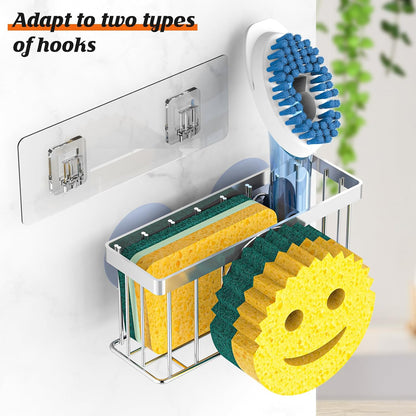 MURLONG Sponge Holder Smiley Face, Sink Caddy for kitchen Sink, Kitchen Organizer Sponge Holder with 2 PCS Suction Cups/1 PCS Adhesive Strips, Designed for Sponge, Soap, Dish brush, Scrubber-Black