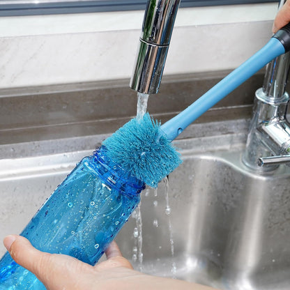 MOSOLAN 2-in-1 Water Bottle Brush and Straw Cleaner Brush, Long Handle Scrub Brush with Replaceable Head for Water Bottles, Glasswares, Mugs, Flasks, Tumblers, Vases, and Kitchen Sink, Smokey Blue
