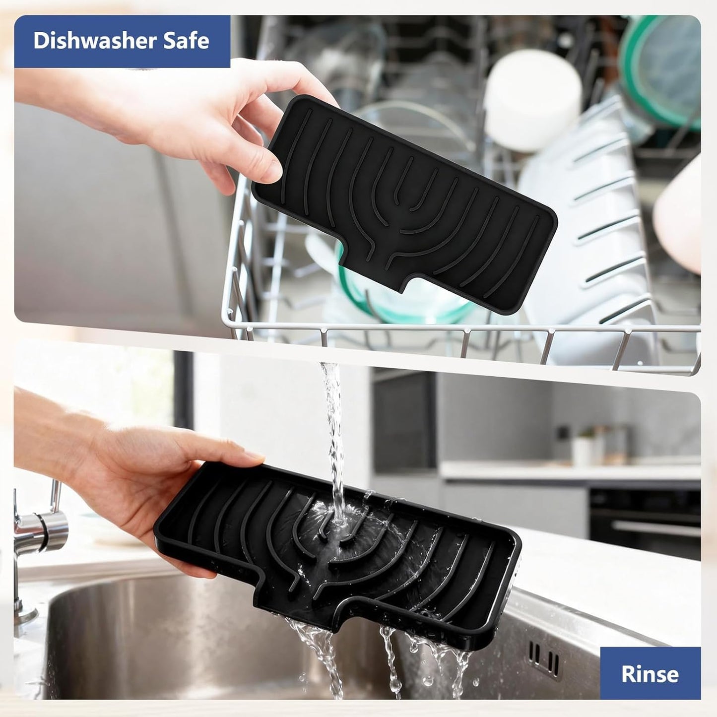 JACZZO Silicone Sponge Holder for Kitchen Sink With Drain Spout, Self Draining, Kitchen Soap Tray, Bathroom Organizer, Sink Caddy (Grey, 10×4)