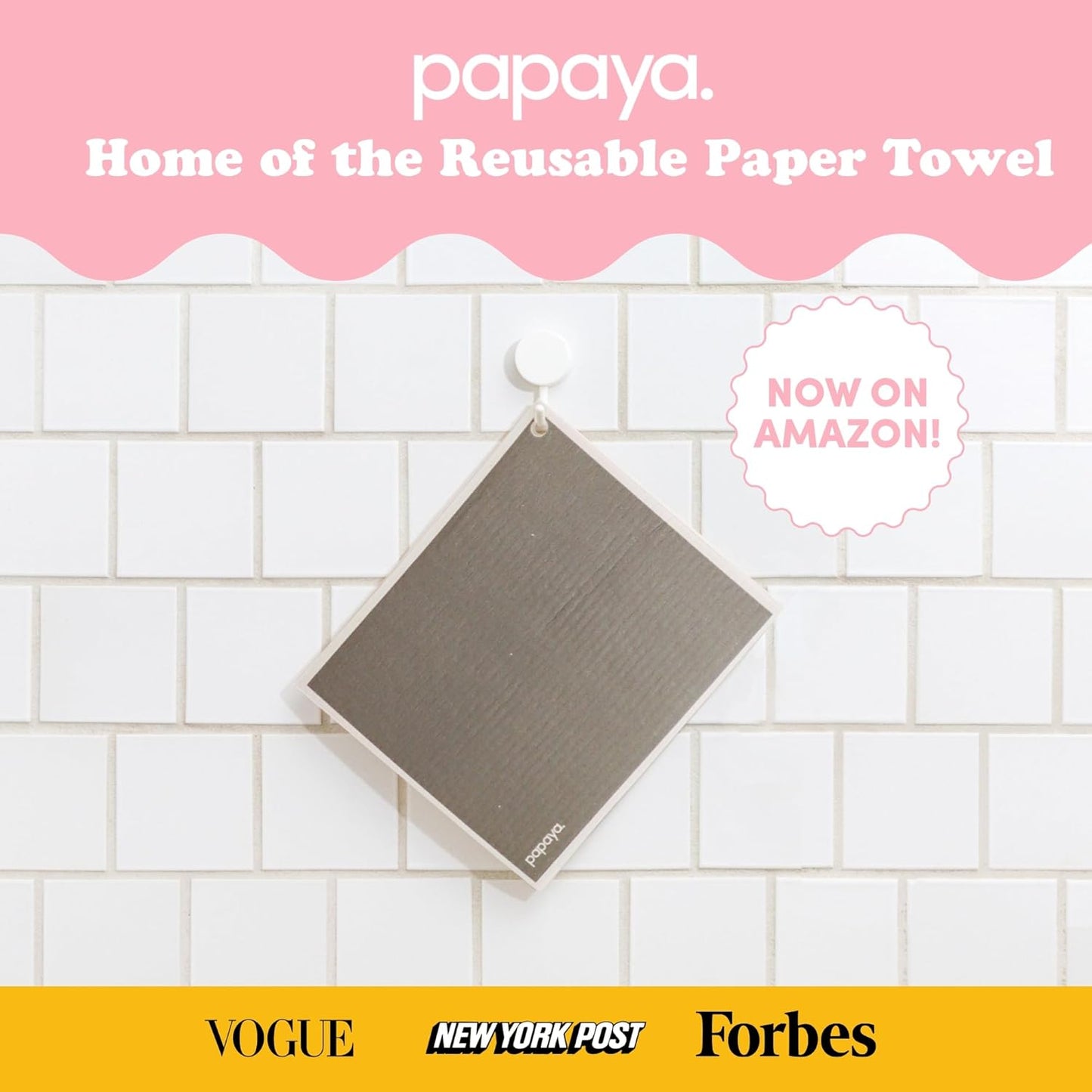 Papaya Reusable Paper Towels, Premium Swedish Dishcloths with Hook, Non-Scratch Reusable Paper Towel, 1 Sheet Replaces 17 Rolls - 2 Sheets, 1 Hook