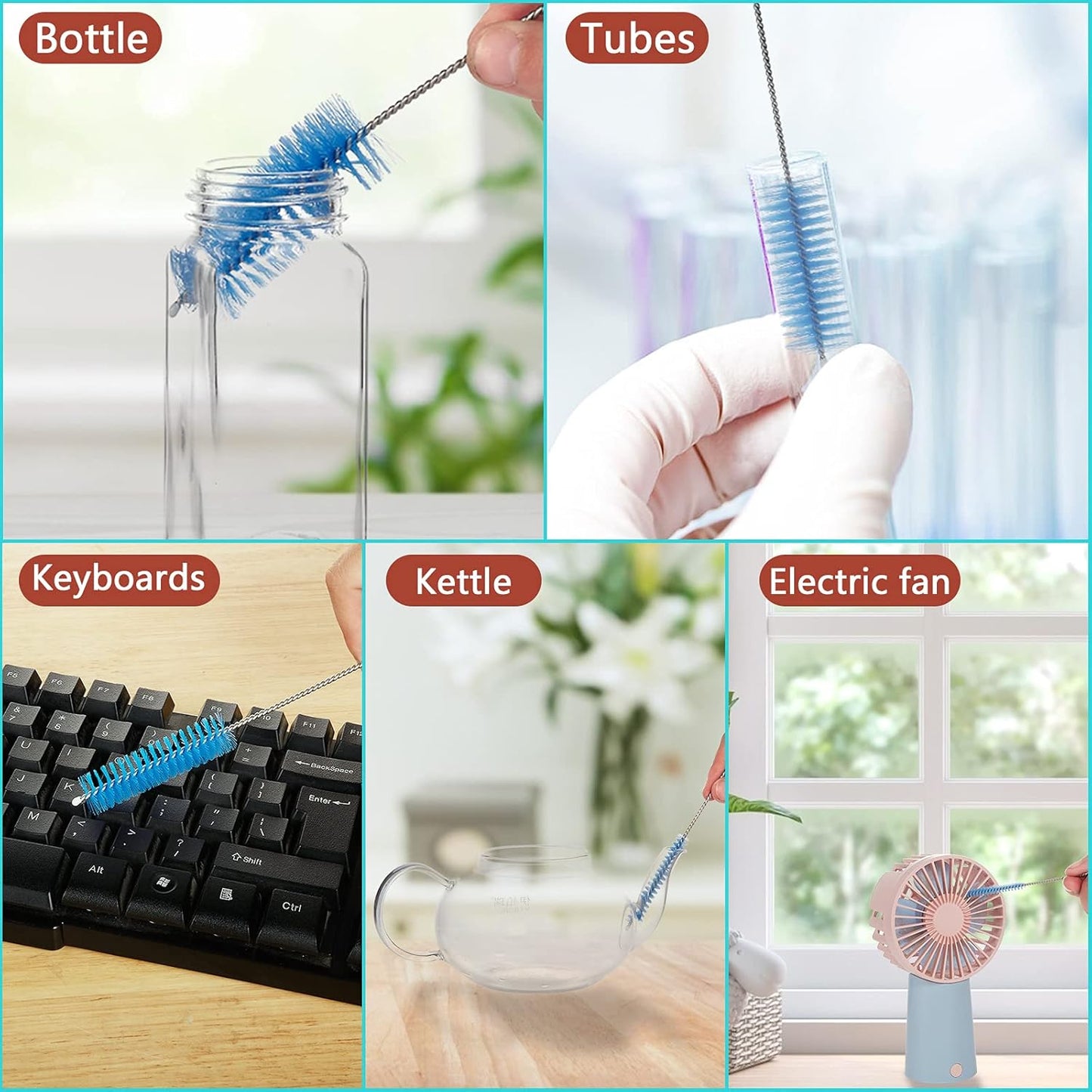 CiaraQ Bottle Cleaning Brushes, 8 Inch Nylon Tube Brush Set, Cleaner for Narrow Neck Bottles Cups with Hook, Set of 10pcs