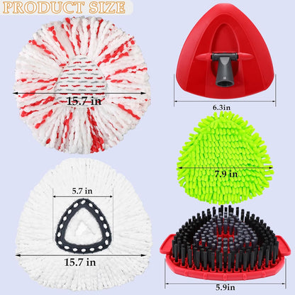 Upgrade Mop Heads Replacements for Ocedar, Spin Mop Scrub Brush Replacement Head for O Cedar Easywring 1 Tank System, 2 Mop Head Refills, 2 Chenille Mop Pads, 1 Spin Base, 1 Scrubber Head for O-Cedar