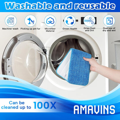 3 Pack Microfiber Reusable Mop Pads, Wet/Dry Floor Cleaning Refill Mop Pads, Spray Mop Hard Wood Floor Mop Pads Refills, Machine Washable Power Mop Pads Replacement