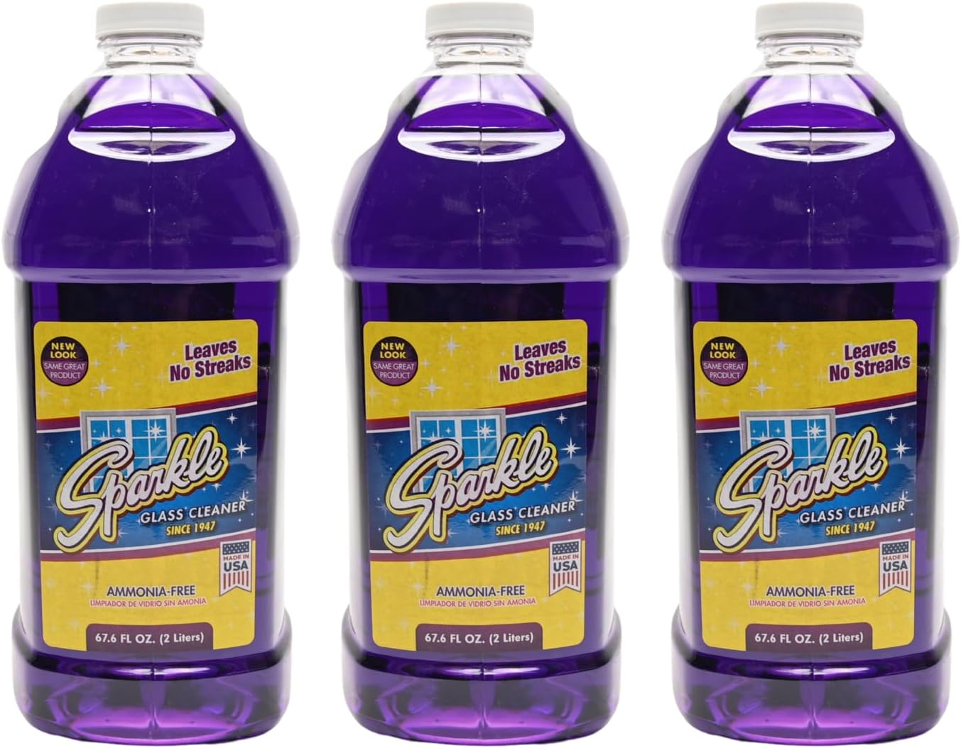 Sparkle Ammonia-Free Glass Cleaner Refill, Heavy Duty Streak-Free Window & Mirror Cleaner Spray, Original Formula, 2L Bottle (Pack of 2)