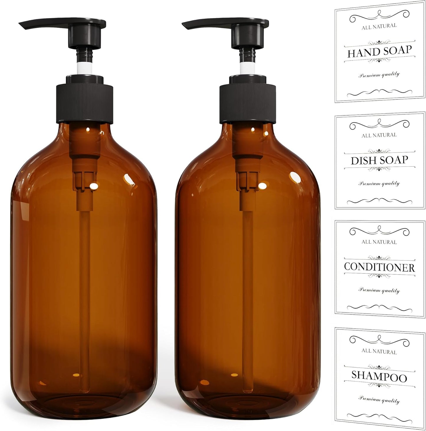 Kzeirm Green Soap Dispenser, Dish & Hand Soap Dispenser Set for Bathroom & Kitchen, Refillable Pump Bottle Dispenser, Plastic Empty Soap and Lotion Dispenser for Liquid, 2 Pcs