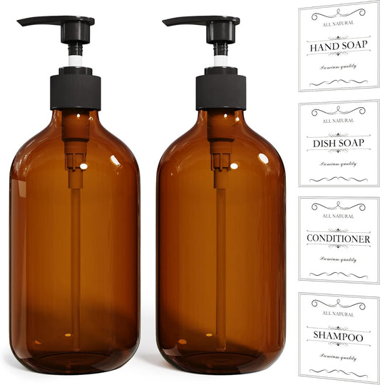Kzeirm Green Soap Dispenser, Dish & Hand Soap Dispenser Set for Bathroom & Kitchen, Refillable Pump Bottle Dispenser, Plastic Empty Soap and Lotion Dispenser for Liquid, 2 Pcs