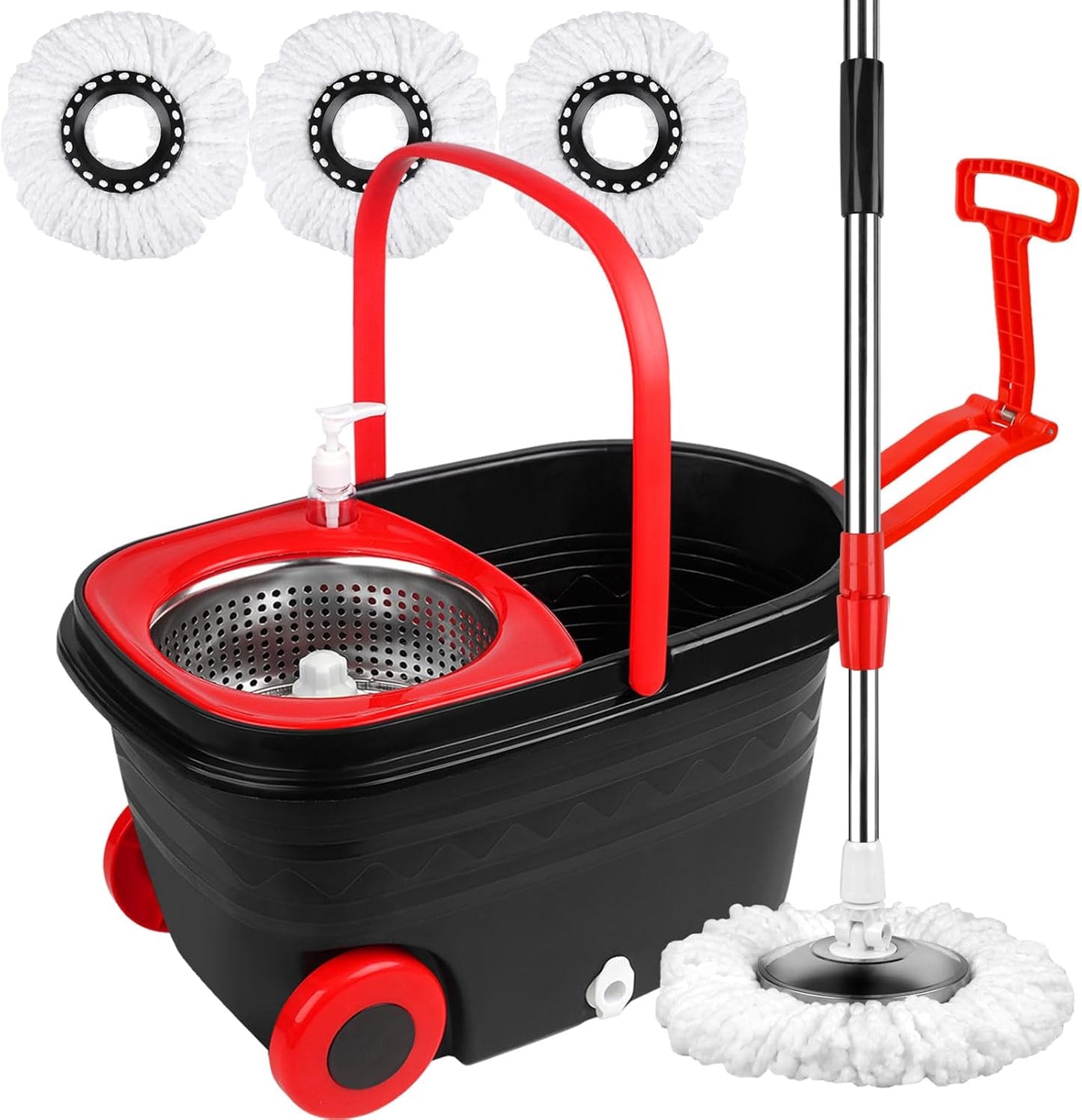 Spin Mop and Bucket with Wringer Set, 360° Rotating Head Mop Bucket System with 3 Microfiber Mop Refills Wet and Dry Suitable for Office and Home Use, Green (Green)