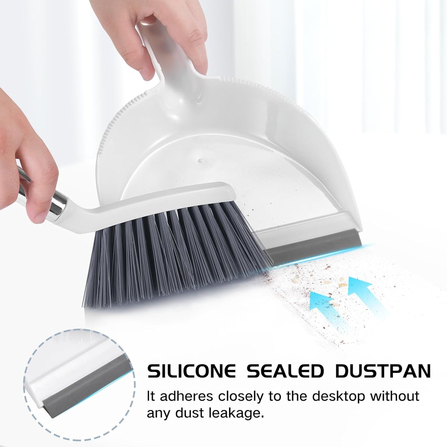 NACENA Mini Broom and Dustpan Set, Small Dust Pan and Brush Set with Handle Dustpan Teeth for Cleaning Hair Suitable for Office Desks Drawers Sofas Outdoor Camping, Light & Purple