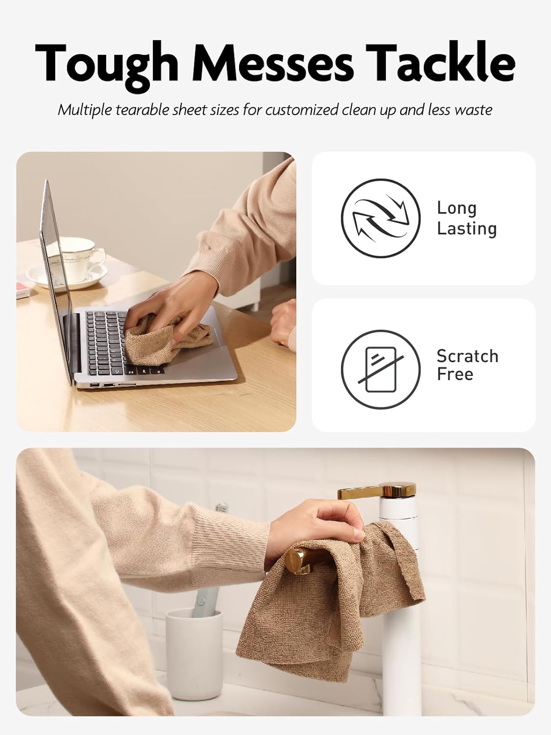 Fantasticlean Microfiber Cleaning Cloth Roll -40 Pack, Tear Away Microfiber Towels, 12" x 12", Reusable, Washable, Scratch Free, Ultra Absorbent Dishcloth for All-Around Cleaning Supplies (White)